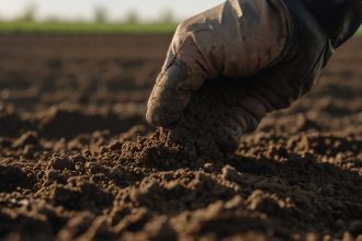Фермер перевіряє кислотність ґрунту за допомогою pH-стрічок, демонструючи текстуру та вологість у дослідницькому процесі.