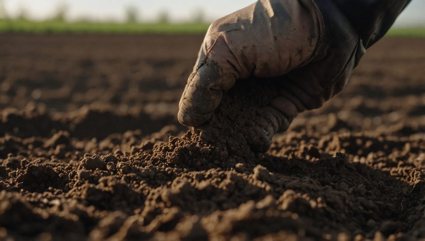 Фермер перевіряє кислотність ґрунту за допомогою pH-стрічок, демонструючи текстуру та вологість у дослідницькому процесі.